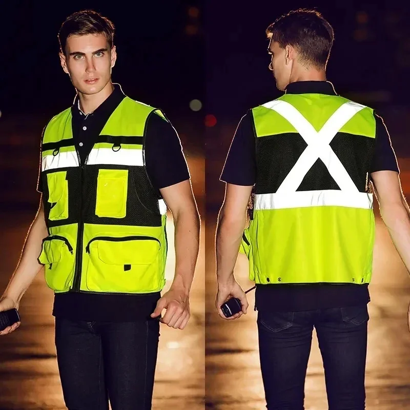 High visibility reflective safety reflective vest at night, personalized cycling work clothes for construction workers safety