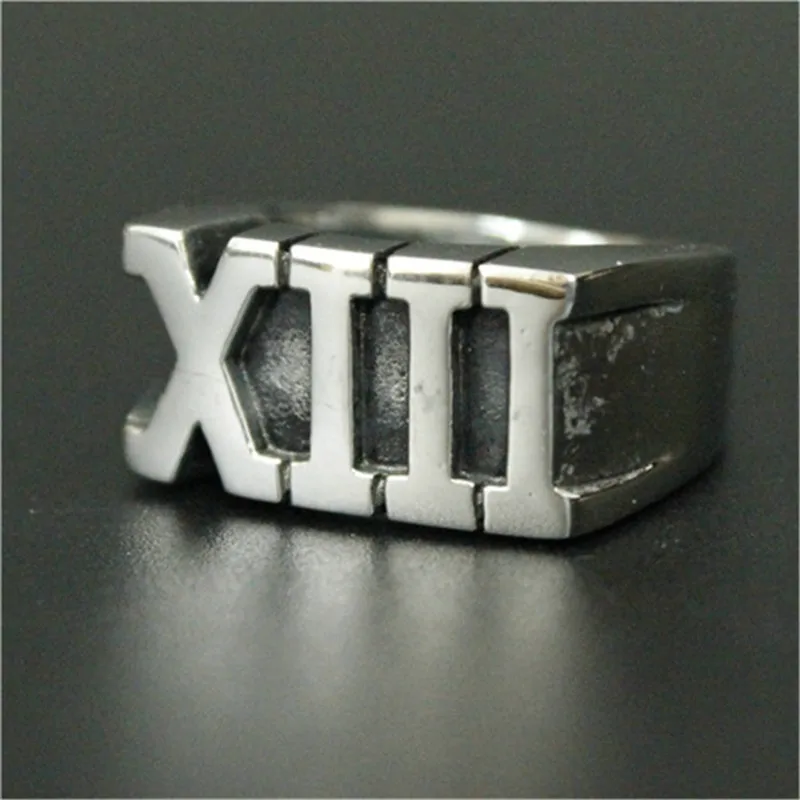 Number 13 Ring Stainless Steel Jewelry Punk Biker Letters XIII Ring