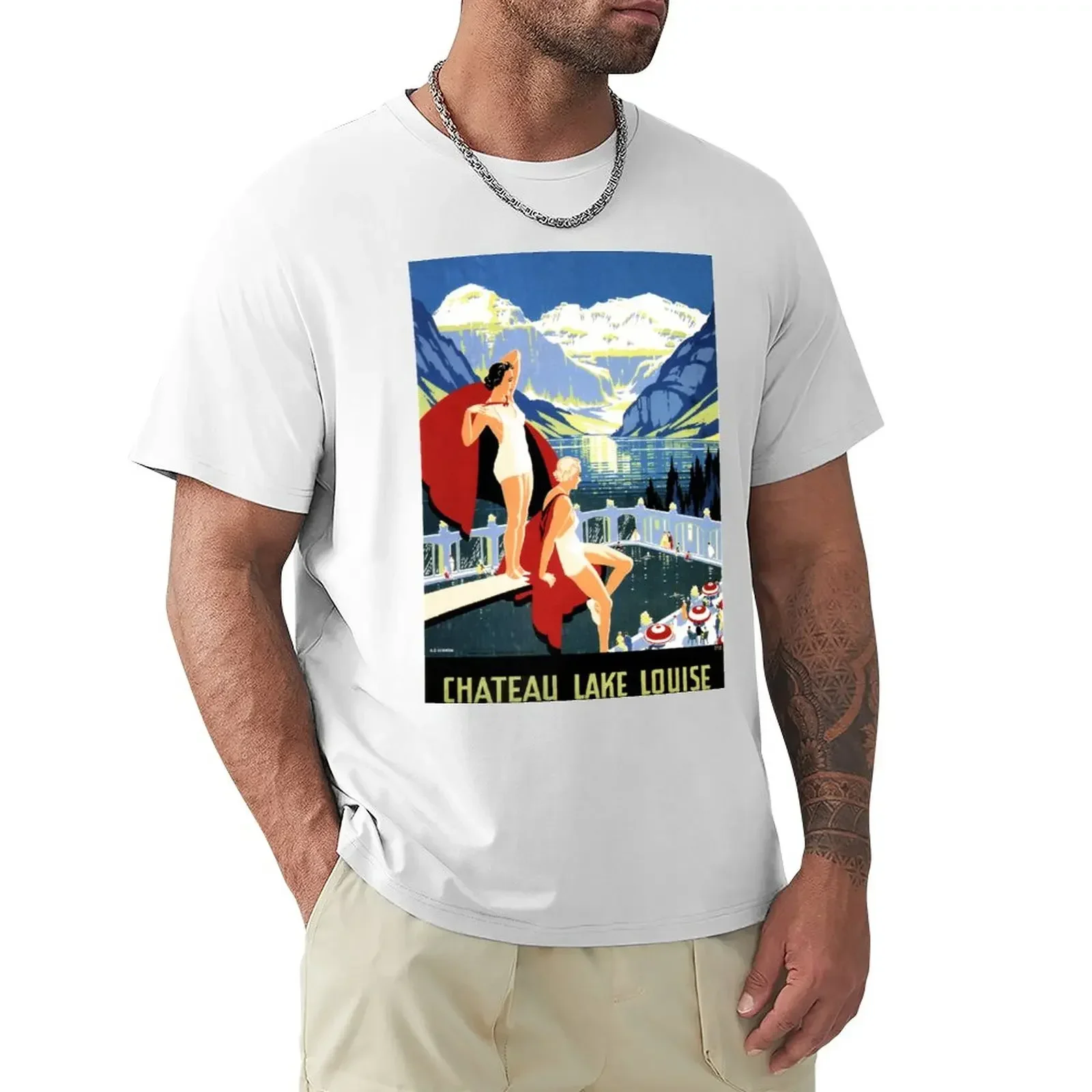 Camisas Vintage extragrandes masculinas, Roupas fofas, T-shirt gráfica, Roupas de verão, Hotel mais duradouro, Montanhas Rochosas canadenses