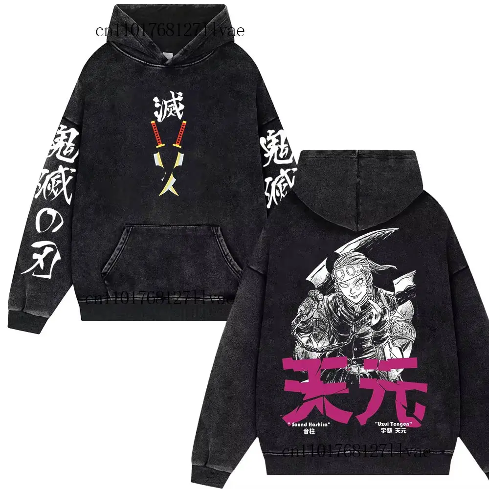 

Винтажные стираные толстовки Uzui Tengen Demon Slayer для мужчин и женщин, уличная одежда в стиле Харадзюку, хлопковый пуловер большого размера, пальто Y2k, двустороннее