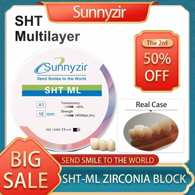 

Sunnyzir SHT Multi-layered Zirconia Block For A2 98mm CAD/CAM Machine Preshaded Zirconia Ceramic Disc