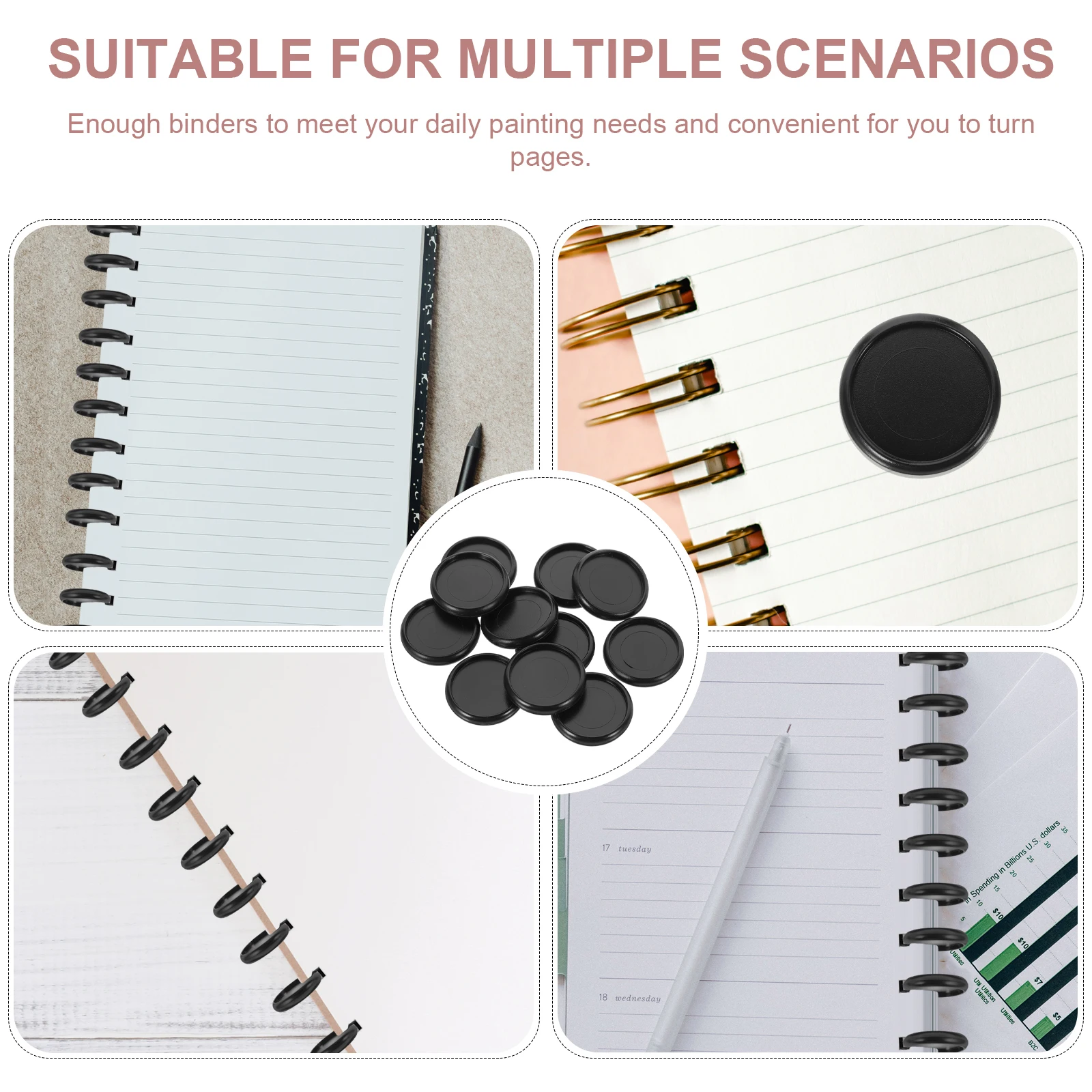 

55pcs Black Button Photo Album Binder Discs 360Degree Loose-Leaf Binding Discs Flip Round Plastic Loose Leaf Office Supplies