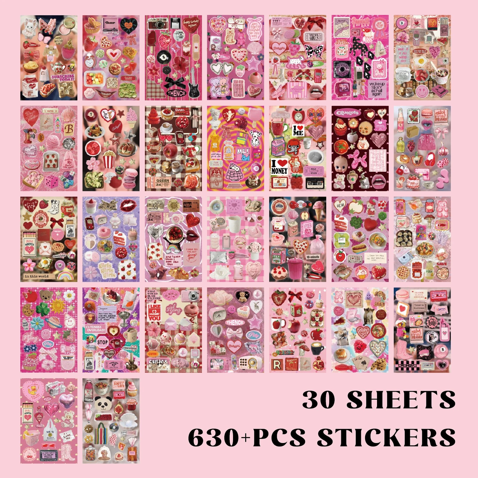 Zufällige Auswahl an 30 Blatt Aufkleberbüchern im amerikanischen Stil, süße Aufkleber für Erwachsene, DIY Scrapbooking, Handyhüllen, Laptops, Party – Detail 5