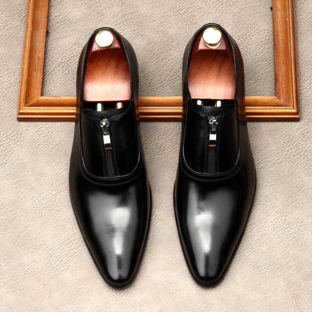 Men's Dress Shoes Pointed Toe Oxfords Classic Business Men Leather Shoes Slip on Wedding Casual Shoes Office Comfortable Loafers
