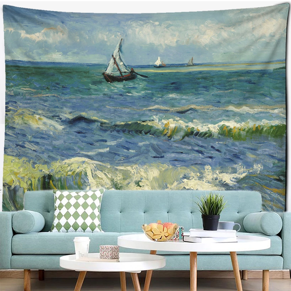 Sea Sailing Oil Painting Tapestry Wall Hanging Van Gogh Art 