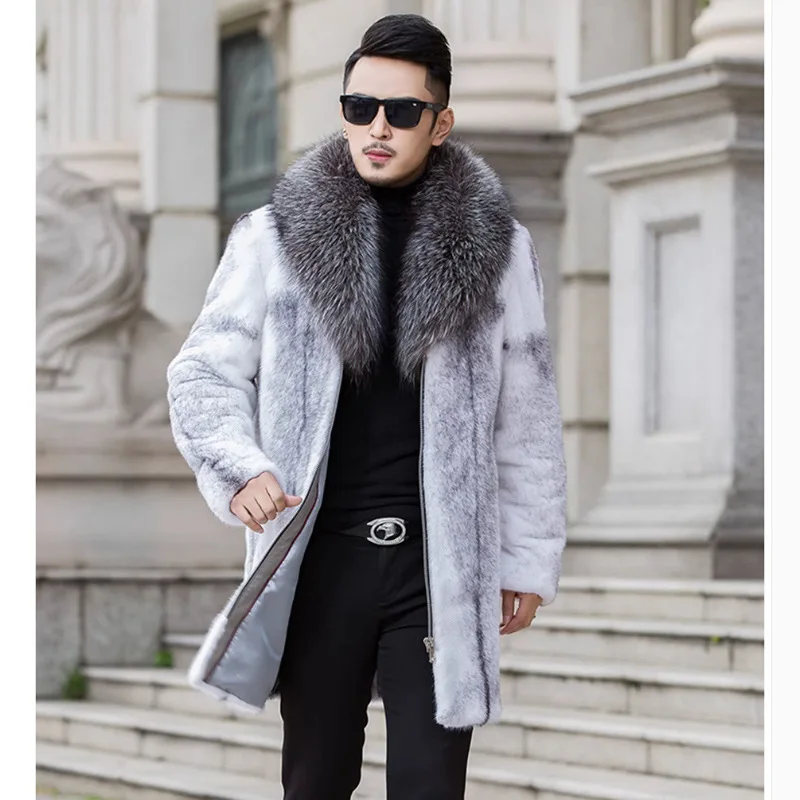 High Quality Winter Warm Faux Fur Coat Men Fur Collar Thick Fur Coat Jacket Plus Size Branded Zipper Designer Men Clothing Slim