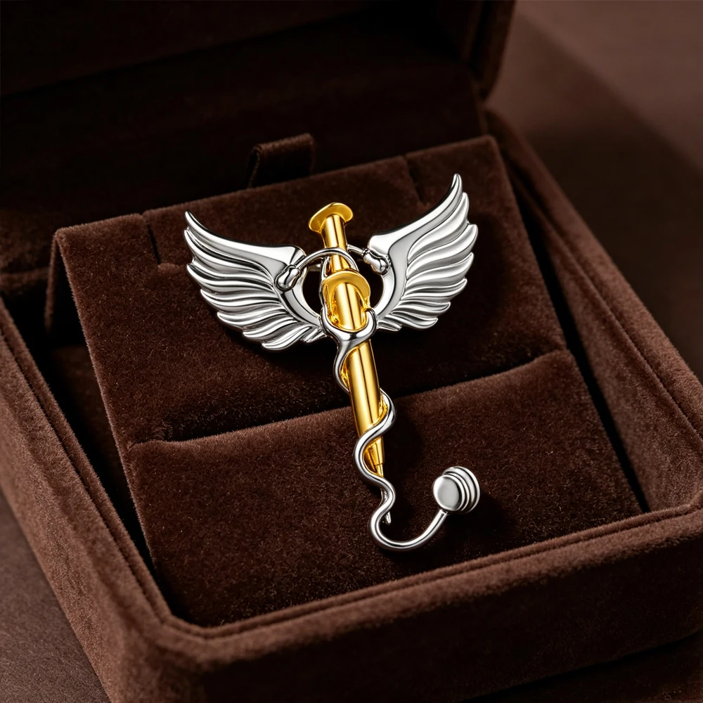 Medsor Medical Symbol Enamel Brooch Snake Staff Brooch Glittering Medical-Themed Jewelry Beautiful Gift For Doctors And Nurses