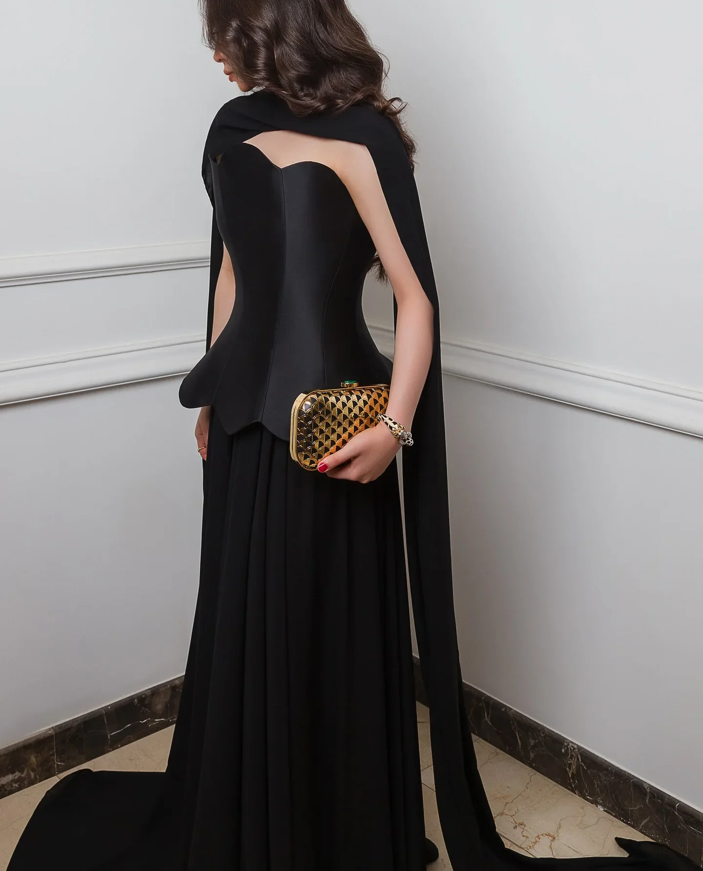 

Beautywave Elegant A-line Black Prom Gown Women Strapless Party Evening Dress Floor Length Formal Occasion Dresses customized