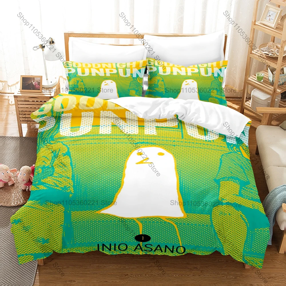 Oyasumi Punpun Fan Merch Duvet Cover + 2 Pillowcases, Exquisite Comic Art Print Bedding Set Comfortable Textile for Manga Lovers