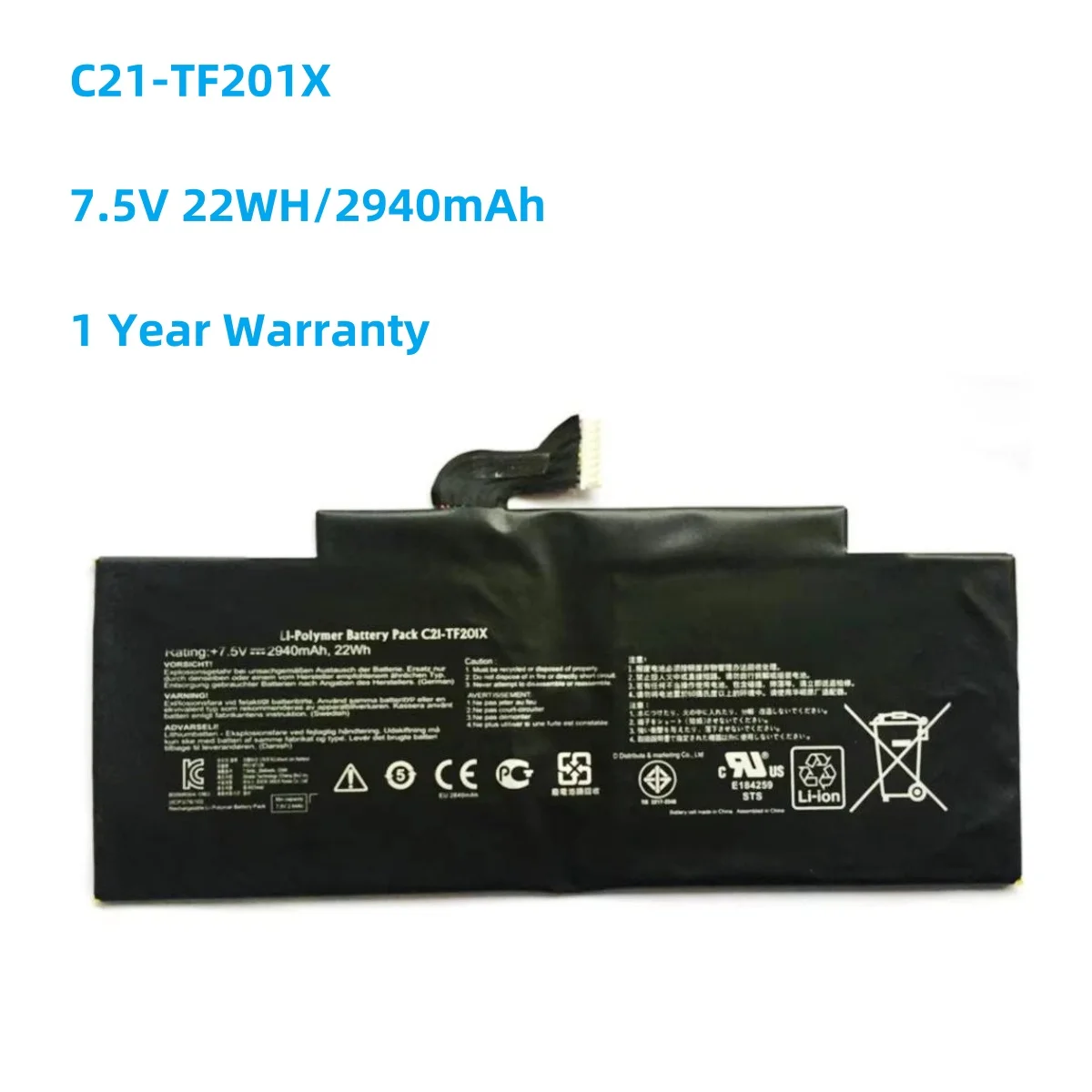 

Laptop Battery C21-TF201X 7.5V/22Wh/2940mAh For Transformer Pad TF300 TF300T TF300TG TF300TL Series Notebook