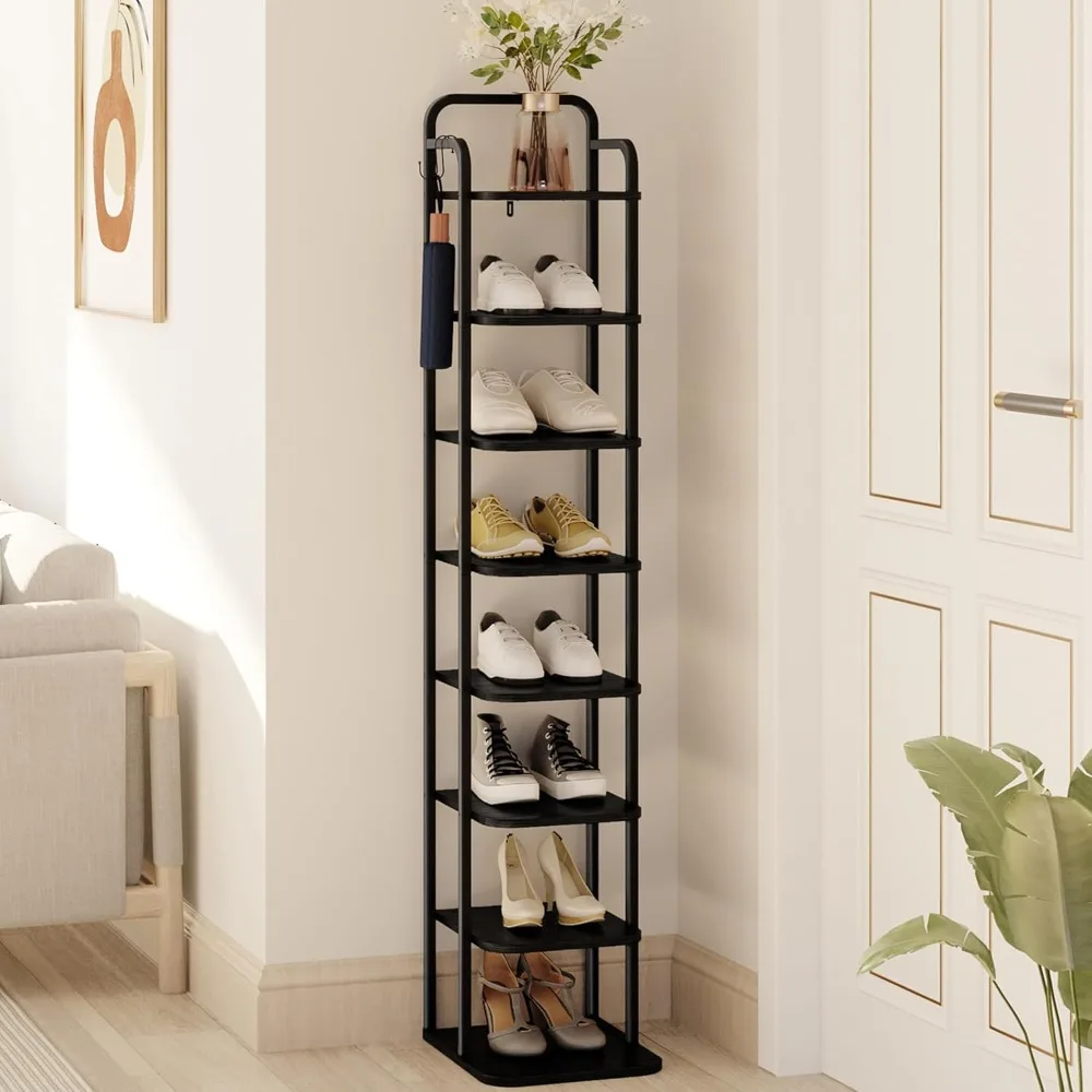 Shoe Organizer With 2 Hooks Adjustable Shoerack Free Standing Modern Shoe Rack 8 Tier Black Entryway Cabinet Storage Living Room