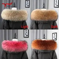 100% vera pelliccia di procione naturale sciarpa donna inverno moda lusso caldo collo di pelliccia di alta qualità per cappotto striscia con cappuccio grande silenziatore