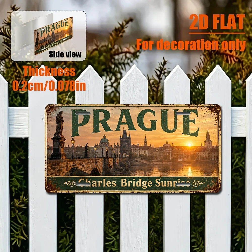 2D Flat - 【2D Flat】 2D Flat - [2D Flat] 2D Flat Printing, 1pc, Prague Theme Retro Sign, for Decoration Solely, Home Decor, Birth