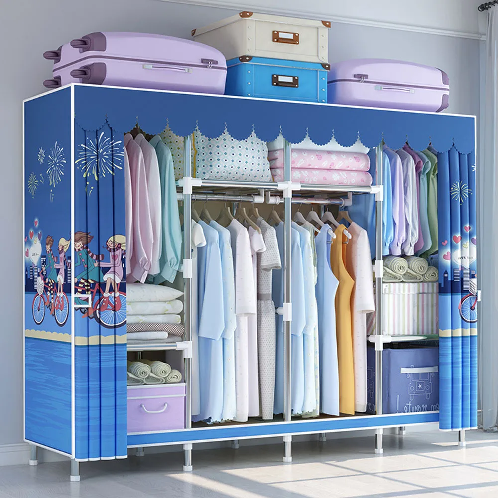 62cm-245cm Cloth Wardrobe Thickened Steel Pipe Reinforced Thickened Household Bedroom Economical Simple Wardrobe