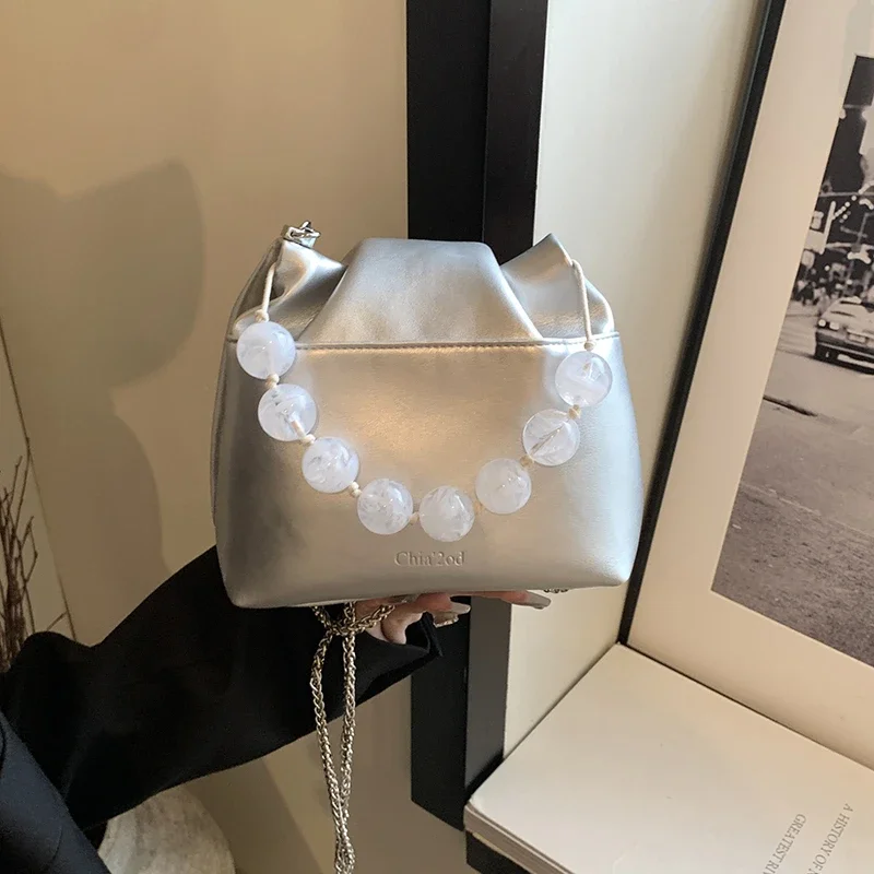 

Beading PU Zipper Solid Color Crossbody Bags Women's Bags National Style 2025 High Quality Sewing Thread Women's Handbags