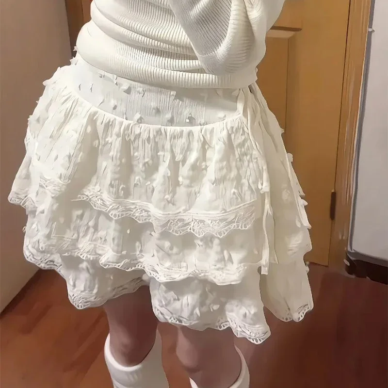 

Women Dance Skirts High Waist Ruffle Lace Splicing Female Cake Skirts Y2K Japanese Kawaii Ladies Puffy Mini Skirts