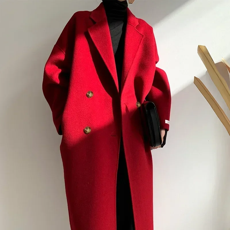 double-sided woolen coat women's medium and long autumn and winter new Korean version Hepburn style fashion cocoon woolen