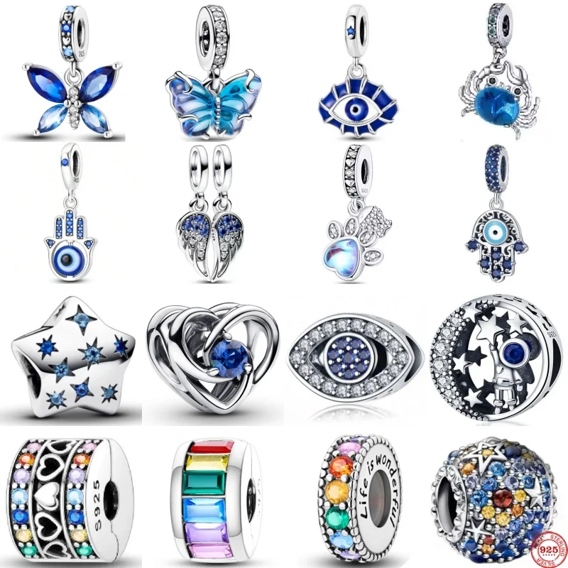 

2025 Original New 925 Sterling Silver Frog Blue Enamel Conch Dangle Octopus Charm Bead Fit Pand Snake Bracelet Girls Jewelry Gif