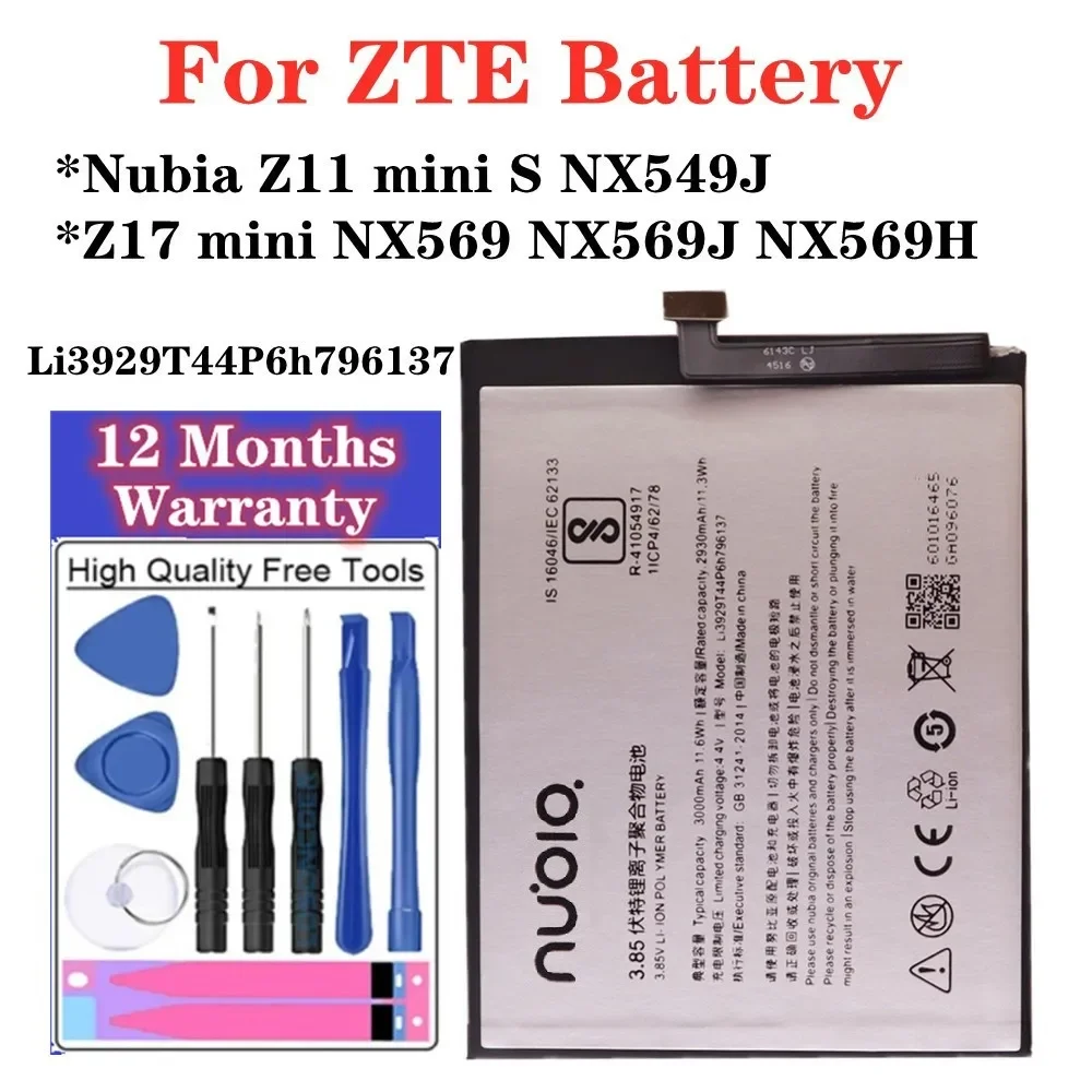 

3000mAh Li3929T44P6h796137 Original Battery For ZTE Nubia Z11 mini S NX549J Z17 mini NX569H NX569 NX569J Battery + Free Tools