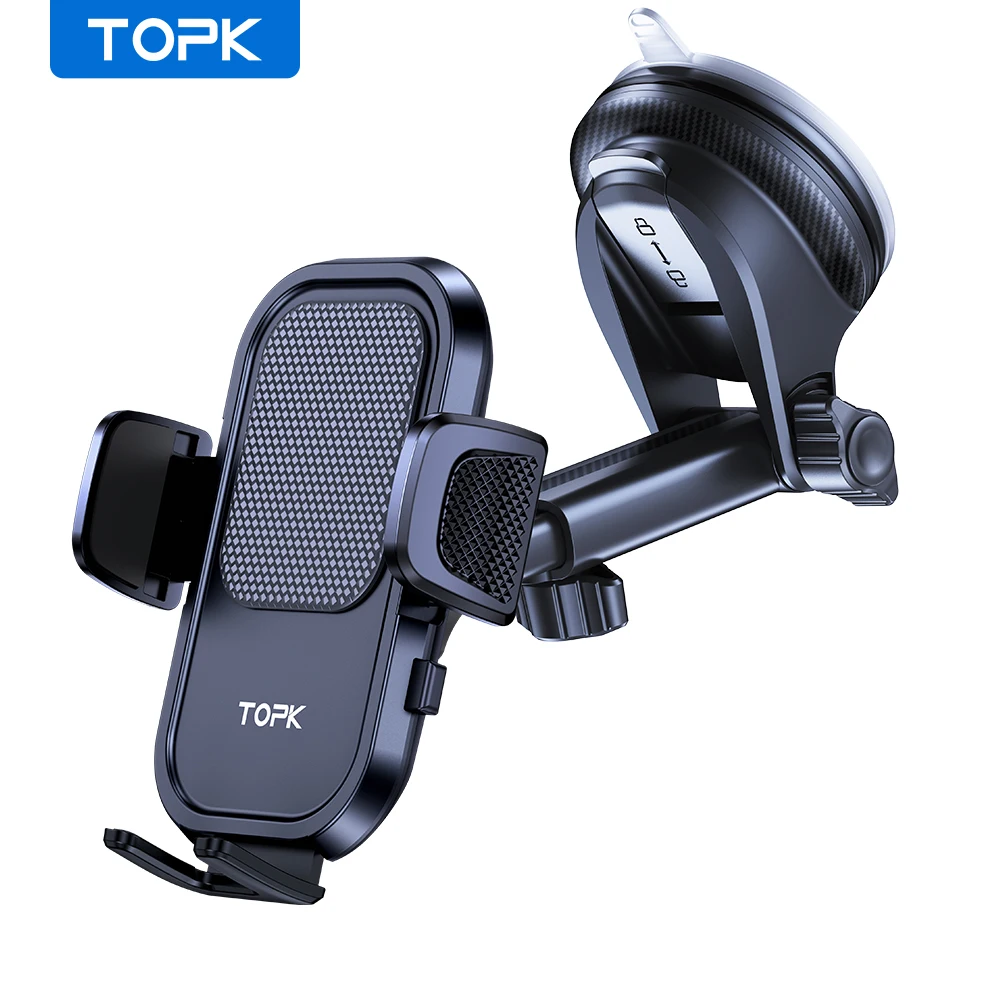 TOPK Car Phone Holder Adjustable 360° Rotation Car Phone Mount for Dashboard/Windscreen One Button Release for 4.0-7.0 Phones