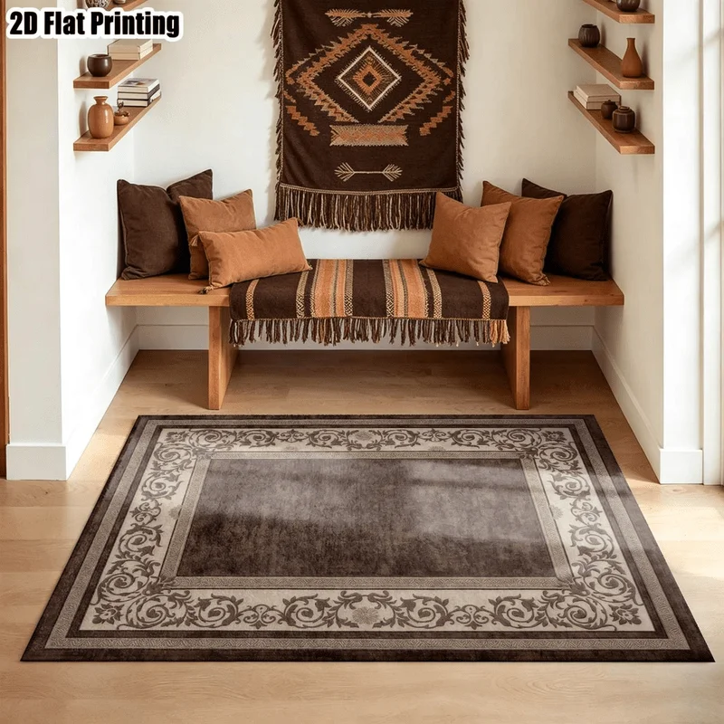 1Pc European Retro Floral Print Rug, Machine Washable, Warm Home Decoration, Retro Art Decorative Rug for Living Room, Bedroom, Dining Room, Bedside, Indoor and Outdoor Patio, Home Decoration