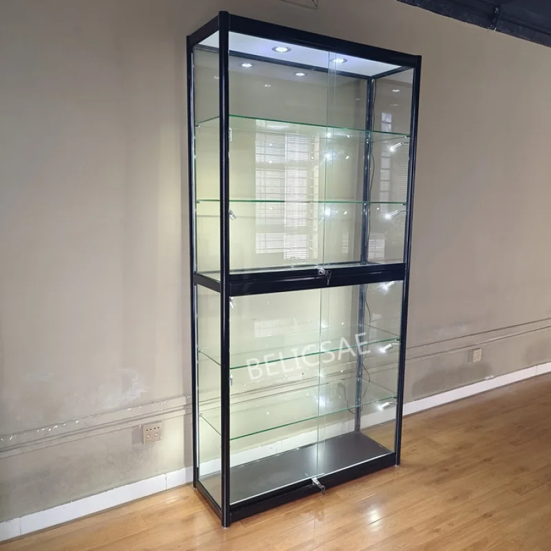 Custom, Retail Winkel Vergrendeling Glazen Vitrine Showcase Met Schuifdeuren Aluminium Frame Curio Kast Glazen Display