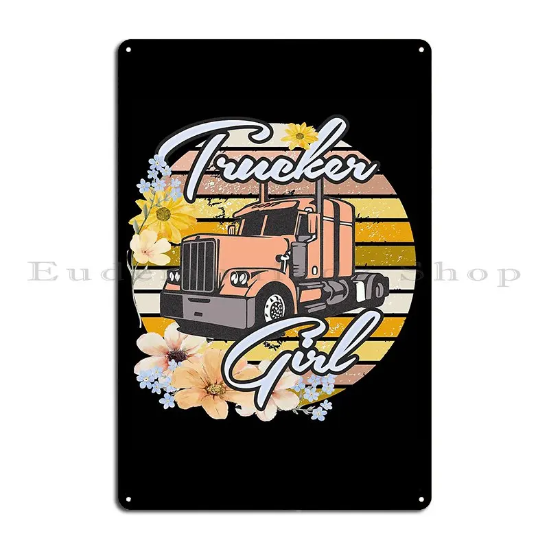 Field Flower Trucker Girl Metal Sign Mural Customize Personalized Funny Club Tin Sign Poster