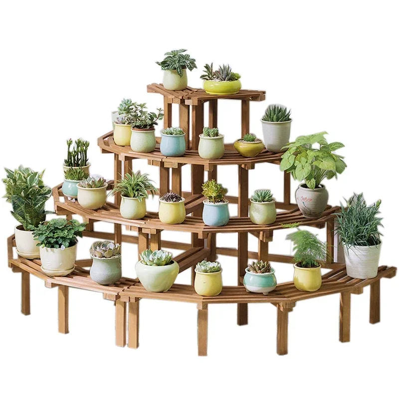 Corner flower stand stepped multilayer floor round right angle corner indoor and outdoor solid wood kindergarten display Outdoor