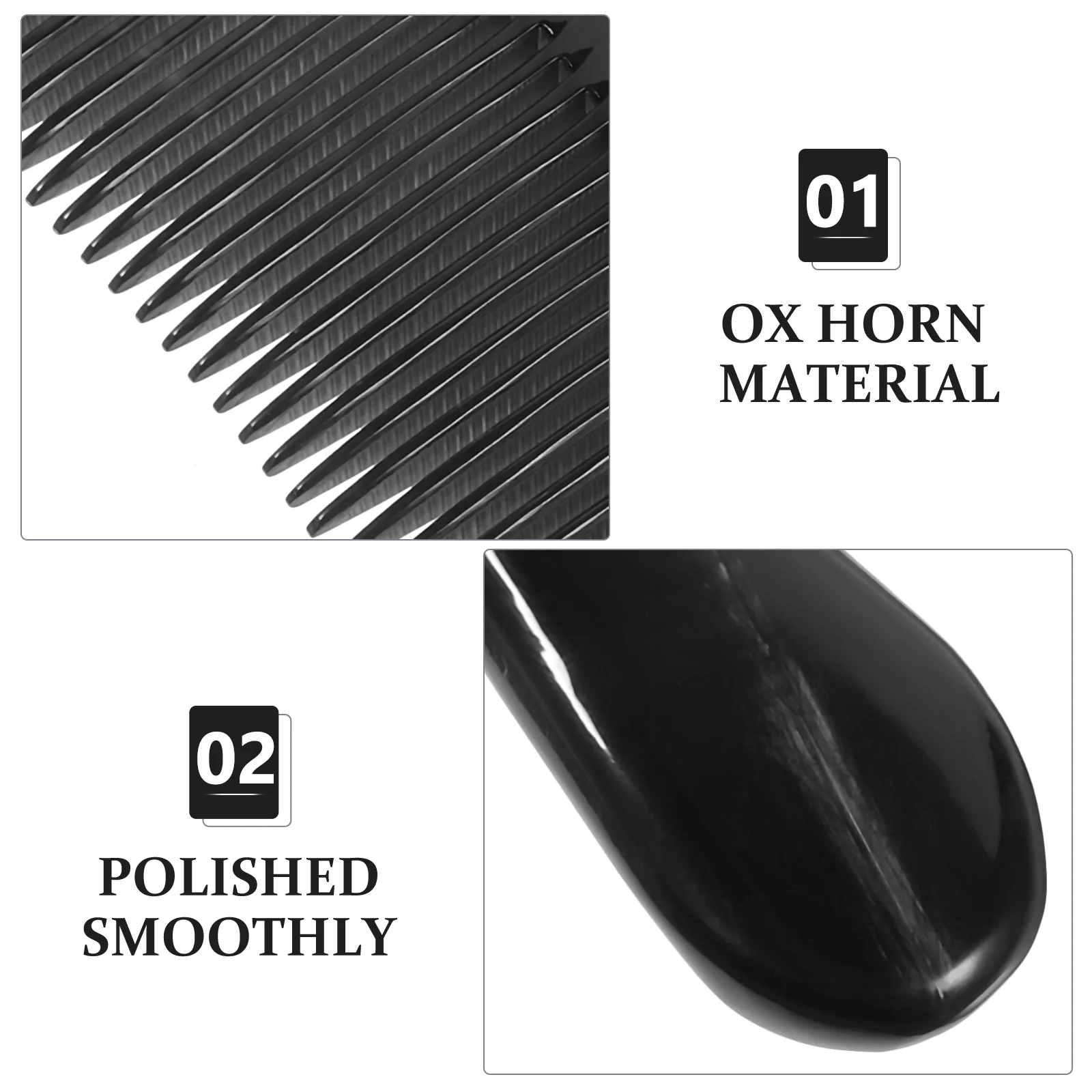 Black Buffalo Horn Comb Hair Styling Natural Ox Scraping Massage Smooth Combs for Men