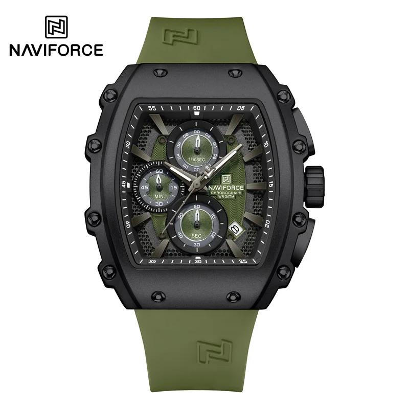 NAVIFORCE Men's Quartz Watch Fashion Trend Sports Chronograph Watch Date Display Silicone  Strap Luminous Hands 3ATM Waterproof