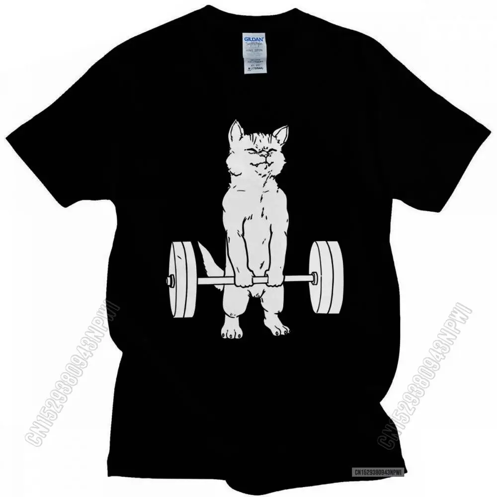 Fashion Mens Funny Powerlifting Cat T Shirt Deadlift Lifting T-Shirt Soft Fabric Crewneck Cotton Tshirt Summer Tee Tops Clothes