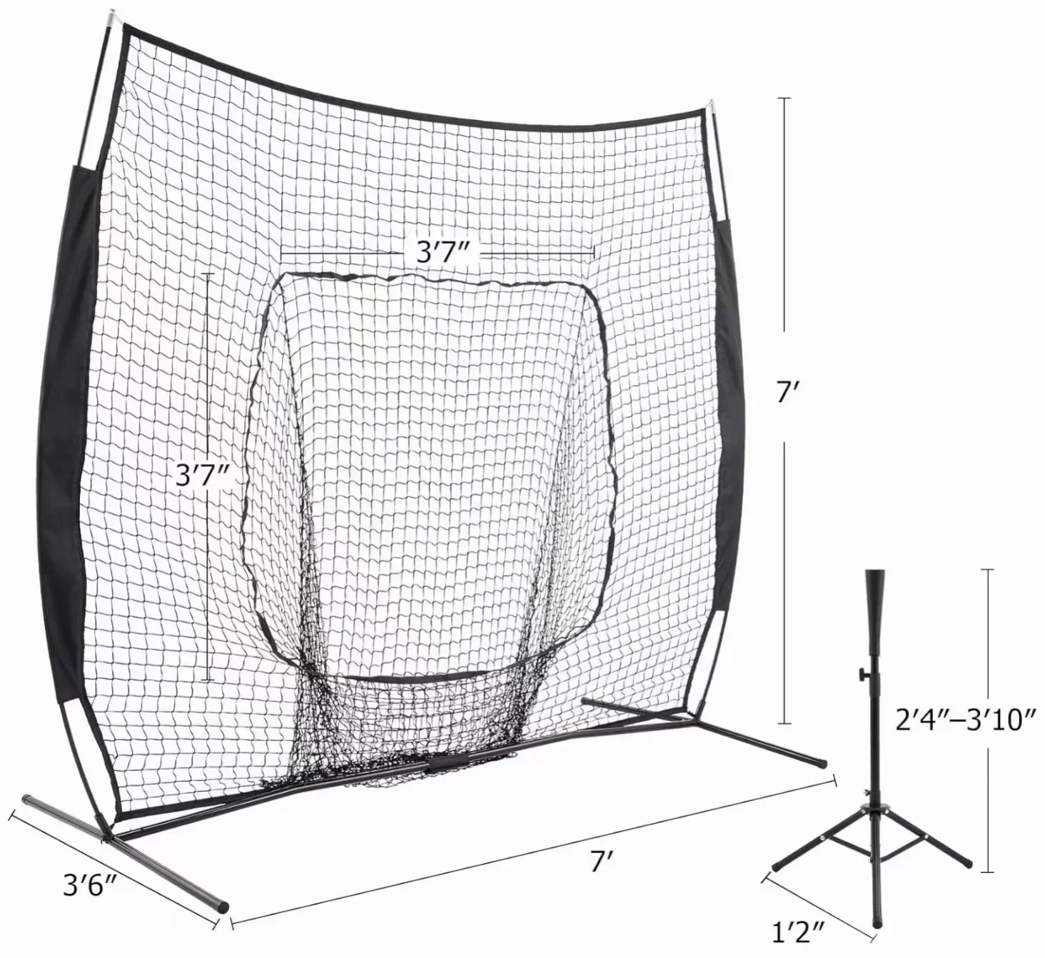 

Portable Hitting Batting Training Net with Baseball Softball Batting Tee Baseball and Softball Practice Net 7'x7'