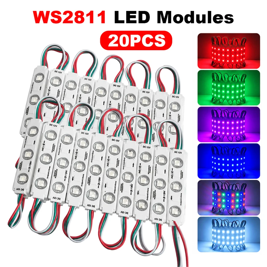 20PCS WS2811 RGB LED Modules 12V Waterproof IP68 for Shop Signboard Advertisement Sign Letter Party Ambiance Lighting Decor