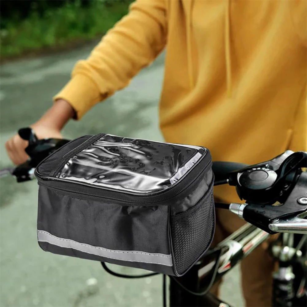 Bicycle Front Handlebar Bag Multifunction Portable Reflective Strip Bike Frame Pannier Shoulder Bag Organizer