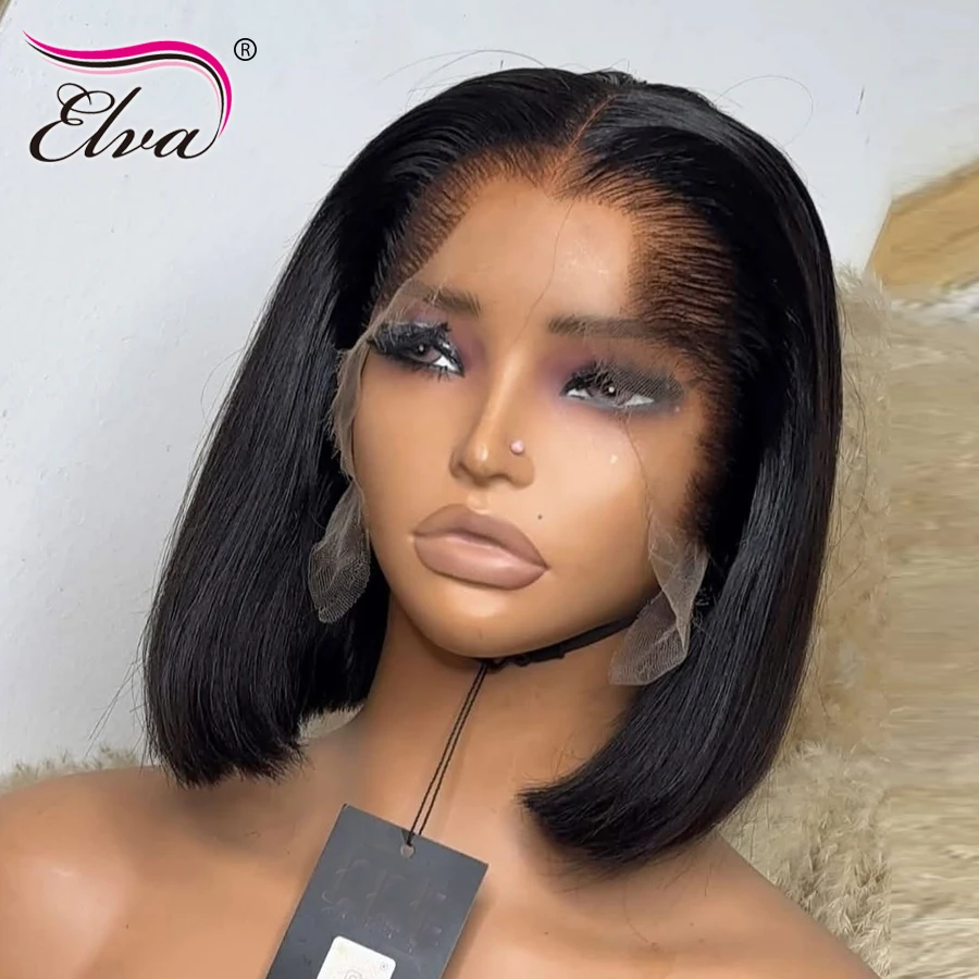 Elva قصيرة بوب شعر مستعار 13x6 HD شعر مستعار أمامي كامل مستقيم قطع شعر مستعار قبل قطعها البرازيلي خصلات الشعر المستعار الإنسان للنساء ريمي Skinlike الدانتيل