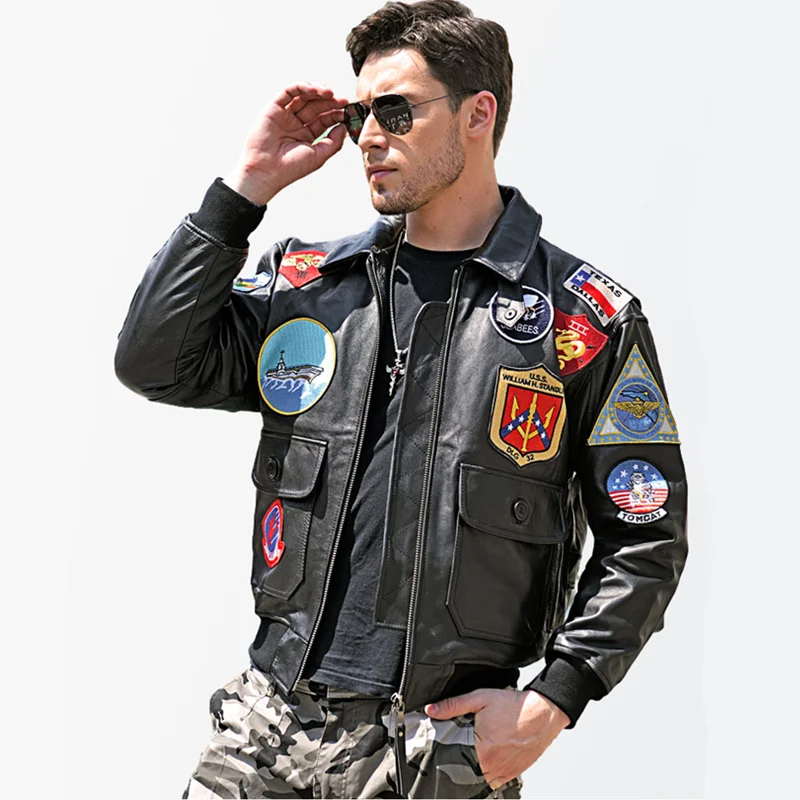 Black TOP GUN Maverick G1 Jacket Europe Size Military Style Natural Sheepskin Autumn Aviation Genuine Leather Coats