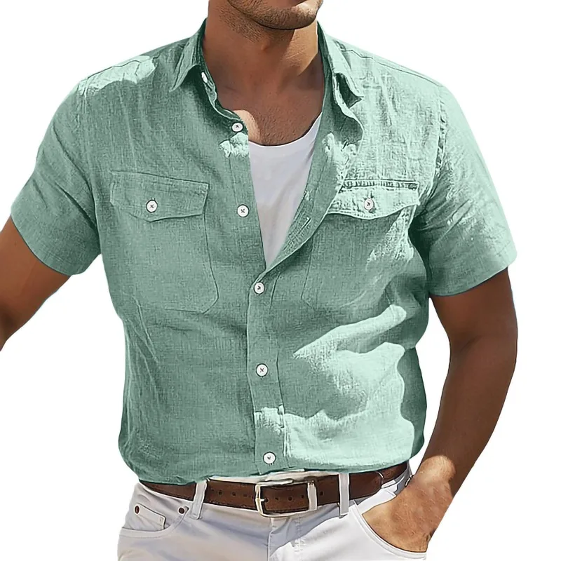 New 2025 Summer Men's Pure Cotton Casual Shirt with Multiple Pockets, Trendy Workwear Style Fashion