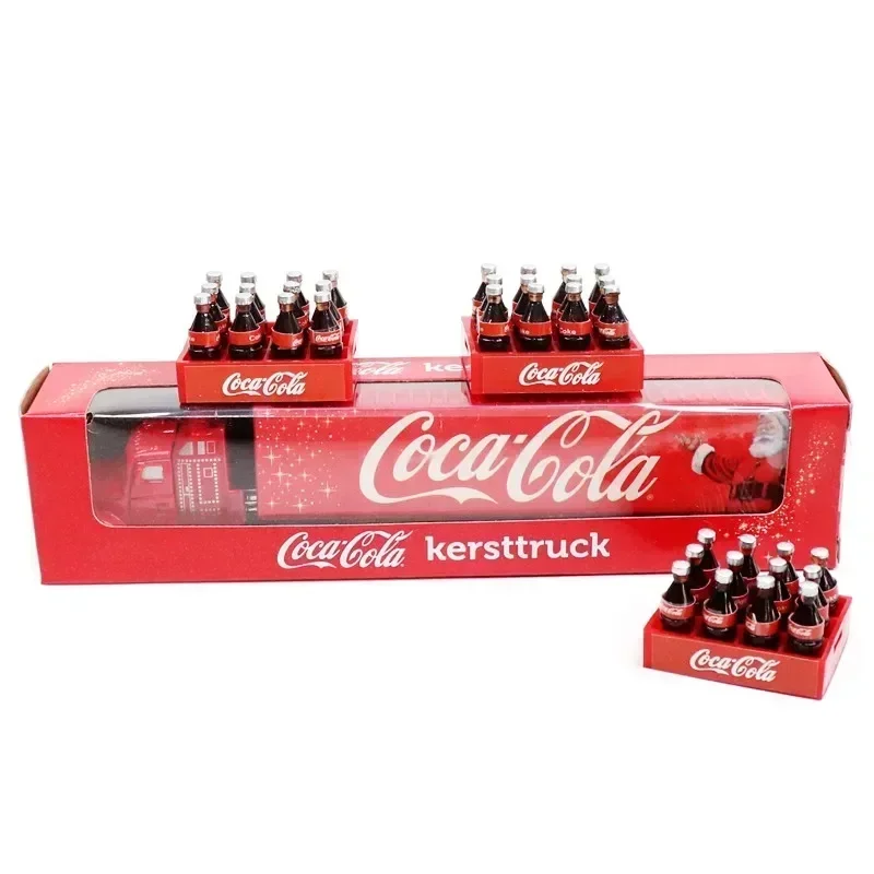 Kersttruck Red Bottled Beverage Delivery Truck Van Santa Claus Edition Transporter Truck Container Truck Model Toy Collection