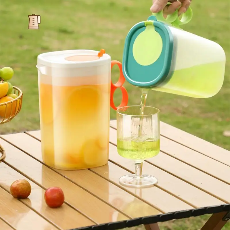 Pitcher With Lid 2.2L Water Pitcher Lid Juice Pitcher High-Capacity Drink Pitcher With Anti-Scalding Handle For Fridge Milk