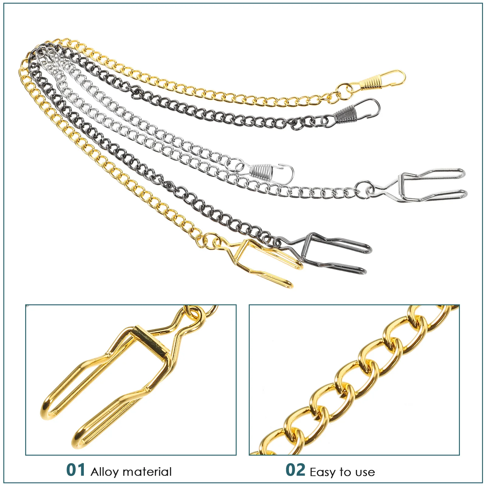 3개 빈티지 포켓 시계 체인 합금 클립 로브스터 클립 메탈 체인 레트로 시계 액세서리 정장 조끼 체인 장식용