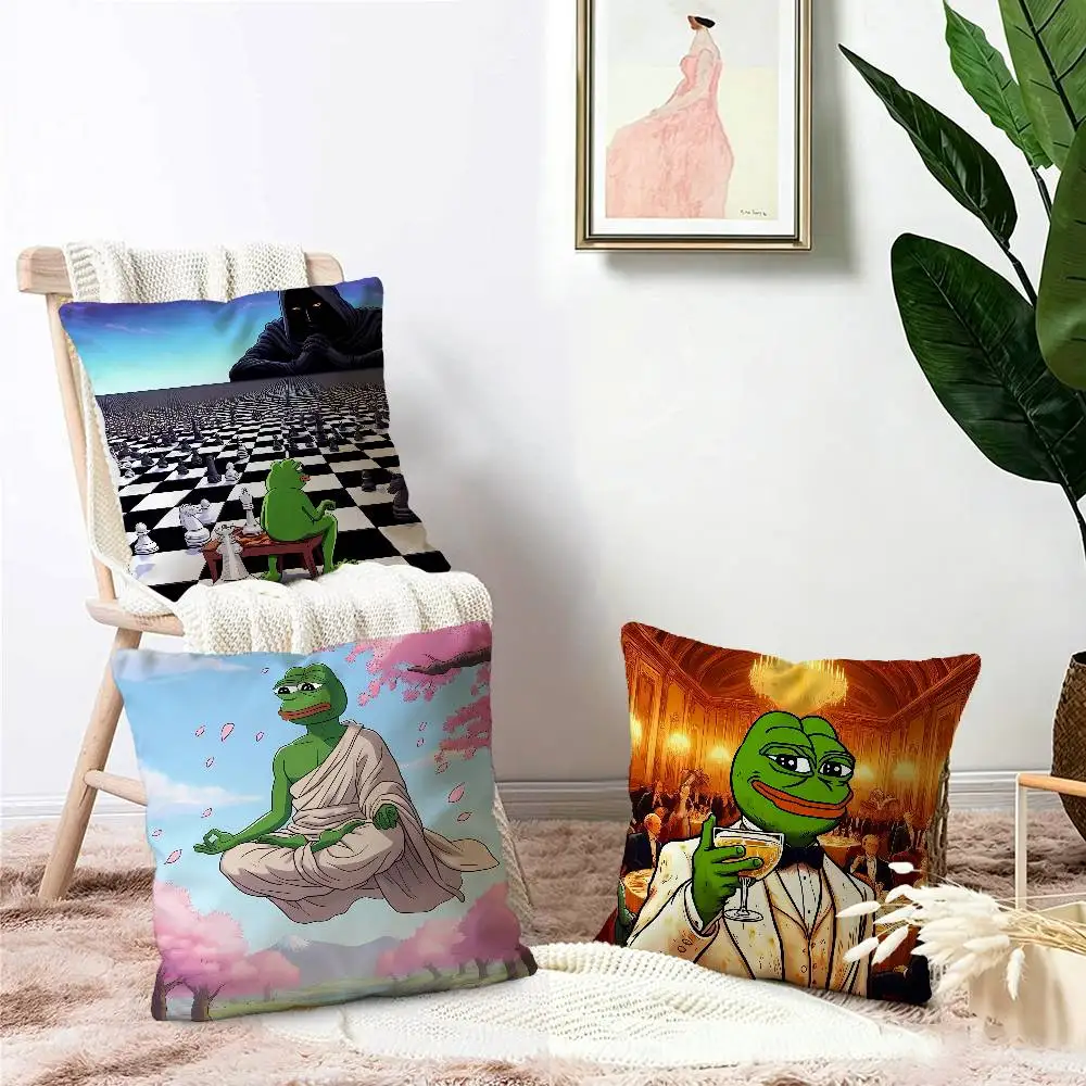 Sad Frog pepe Pillow Covers Cartoon Sofa Decorative Home Double-sided Printing Short Plush Cute Cushion Cover