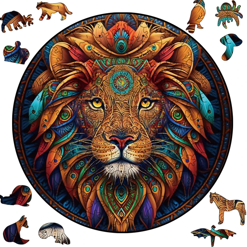 Lion Animal 3D Wooden Puzzles Jigsaw Wooden Animal Puzzles Game For Adults Kids Toys Board Games Keychain Puzzle Building Blocks