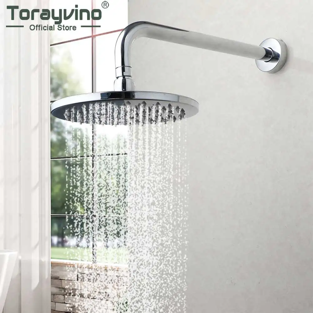 TORAYVINO Bathroom Shower Head And Shower Arm Stainless Steel Shower Arm Head Bathroom Accessories Chrome Polished Set