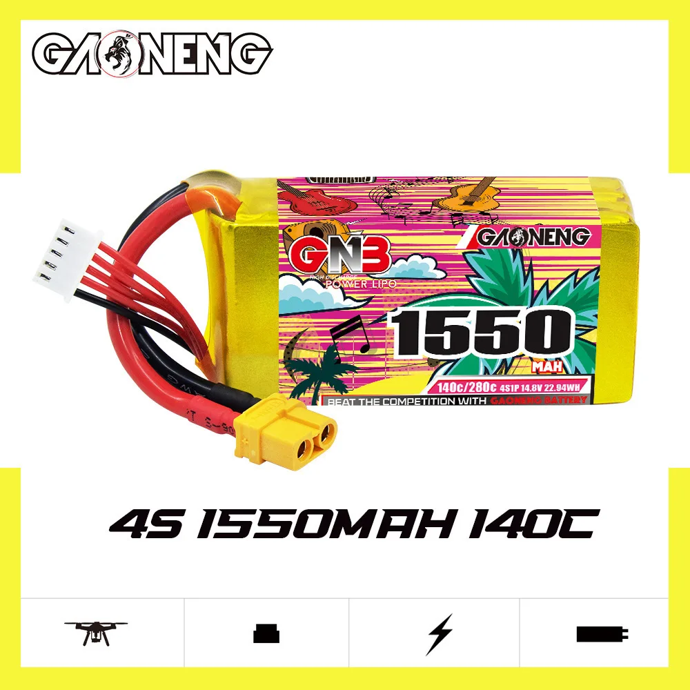 GNB يبو بطارية 4S 14.8V 1100mAh 1350mAh 1550mAh 1850mAh 140C مع XT60 ل FPV الطائرة بدون طيار كوادكوبتر طائرة هليكوبتر RC البطارية