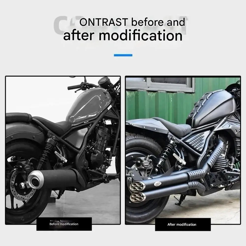 Full Length Exhaust VH Style Right Dual Outlet 8 Holes Deep Exhaust Sound Removable Fit For honda Rebel 300 CMX300 300cmx