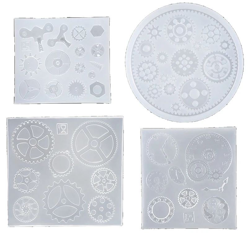 4 Pcs Epoxy Resin Molds Steampunk Clock Gear Molds Silicone Molds Casting Molds For DIY Jewelry Craft Decortion