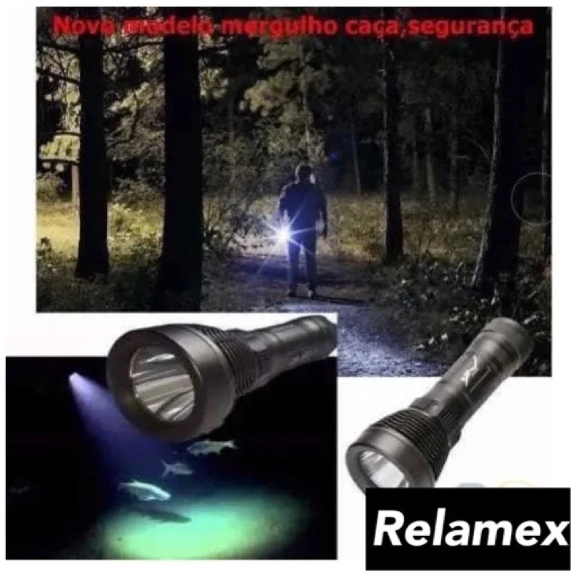 Lanterna Mergulho Profissional Recarregável LED CREE XM-L2 + forte，100% Impermeável，Tripo anel de vedação