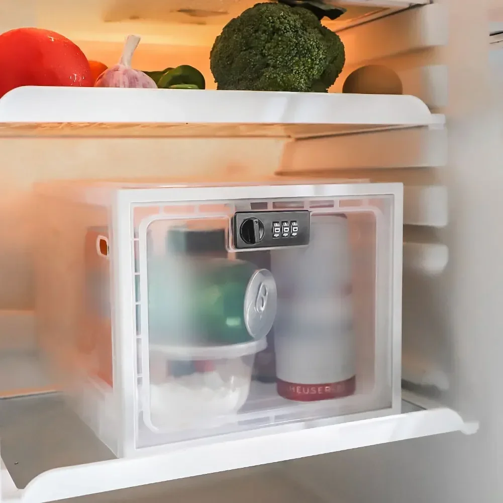 Lockable Fridge Food Storage Box With Combination Lock Secure & Stylish Transparent Storage Box With Password Lock Organizer