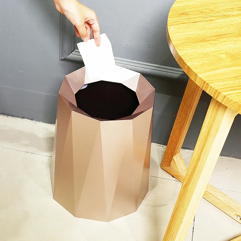 Office Textured Trash Can Bathroom Uncovered Trash Light Luxury Diamond Surface Nordic Household Trash Can Living Room Bedroom