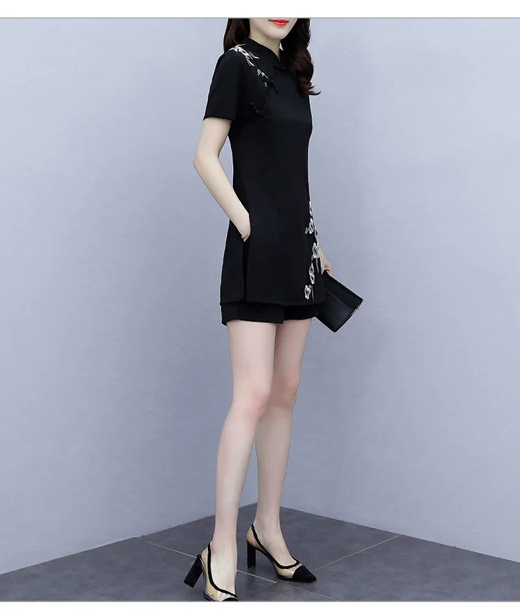 Frauen Anzug Chinesischen Stil Kleidung Zwei Stück Sets 2025, Sommer Neue Crop Top Und Shorts Retro Cheongsam Outfits Passenden für Frauen – Detail 20